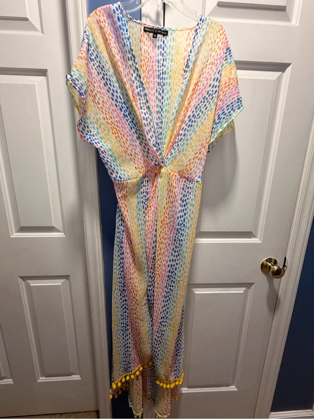 Colorful Dot-Print Women’s Swim Coverup with Pom Trim